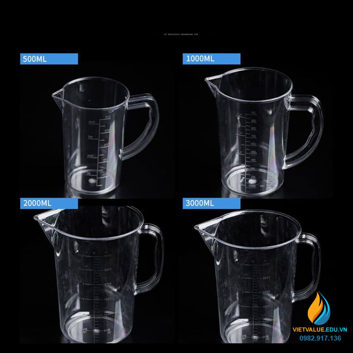 Cốc đong nhựa PC, chịu nhệt, chịu lực, vạch chia, dung tích 2000ml