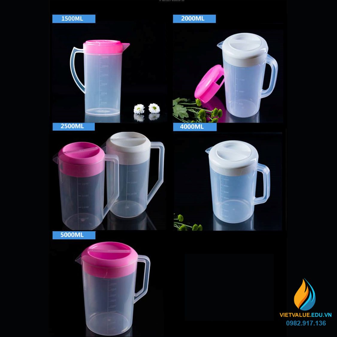 Ca đựng hóa chất, có nắp, tay cầm, nhựa PP, vạch chia, dung tích 2000ml