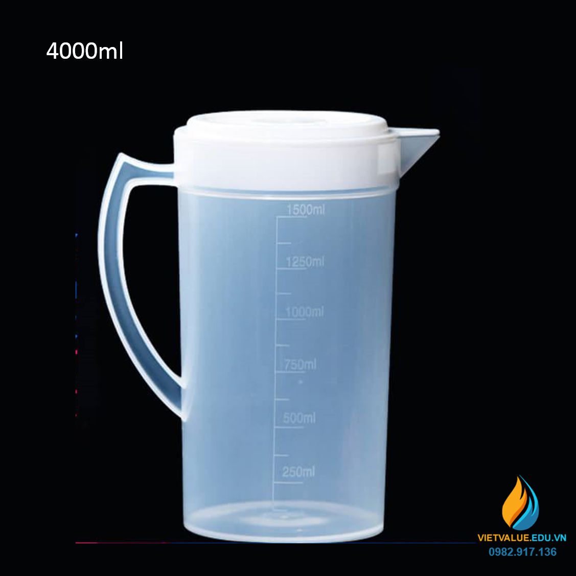 Ca đựng hóa chất, có nắp, tay cầm, nhựa PP, vạch chia, dung tích 4000ml