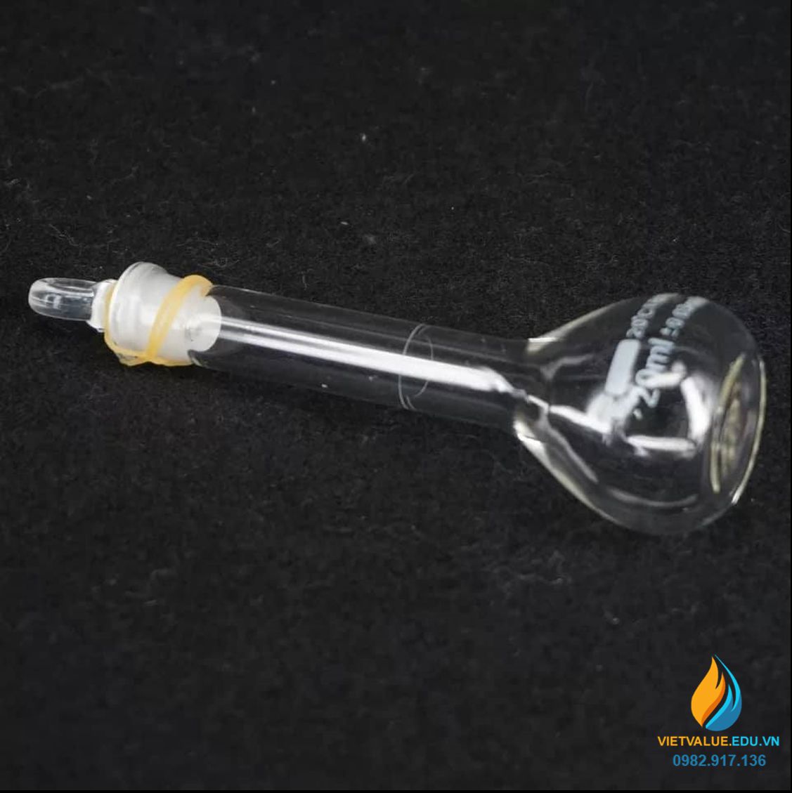 Bình định mức thủy tinh, màu trong suốt, nút cổ mài, thành dày, dung tích 20ml