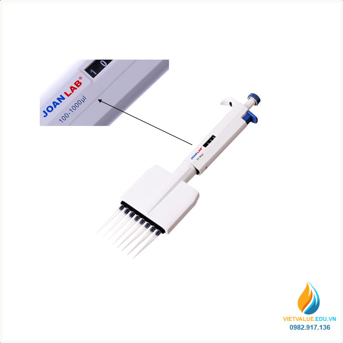 Micro Pipet hút 8 kênh hút, mức bơm hút từ 0.5ul đến 10ul mã JOAN LAB M8-10