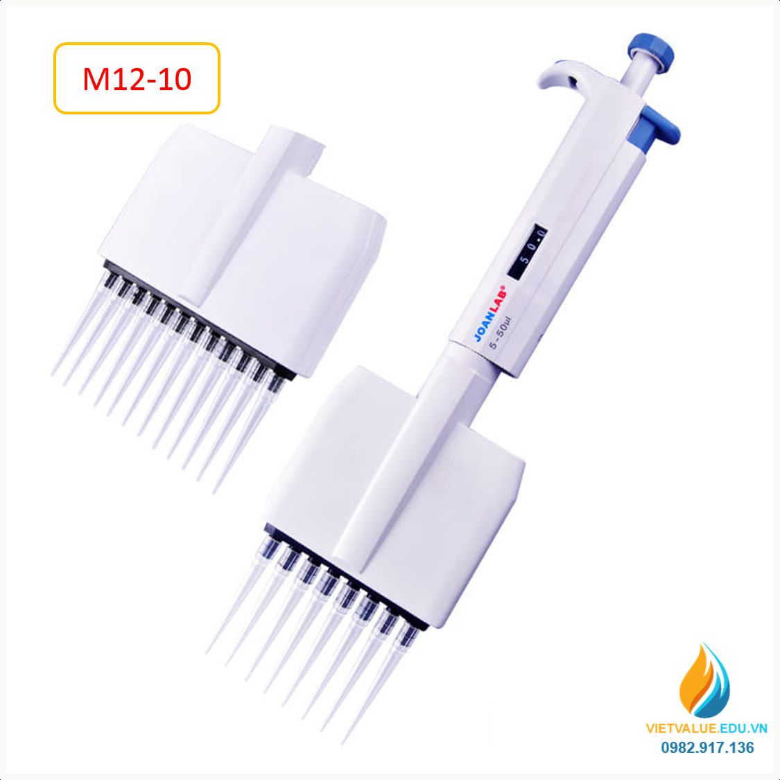 Micro Pipet hút 12 kênh hút, mức bơm hút từ 0.5ul đến 10ul mã JOAN LAB M12-10
