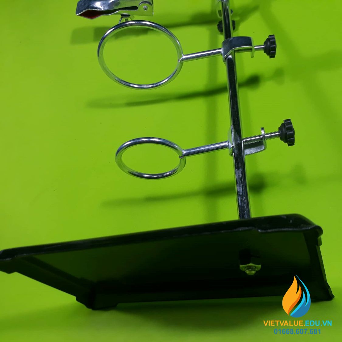 Bộ giá đỡ thí nghiệm thép không gỉ, kẹp 2 ngón, 2 vòng, trụ cao 40cm