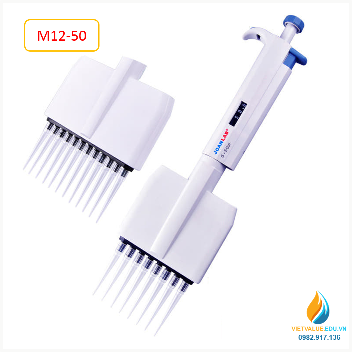 Micro Pipet hút 12 kênh hút, mức bơm hút từ 5ul đến 50ul mã JOAN LAB M12-50