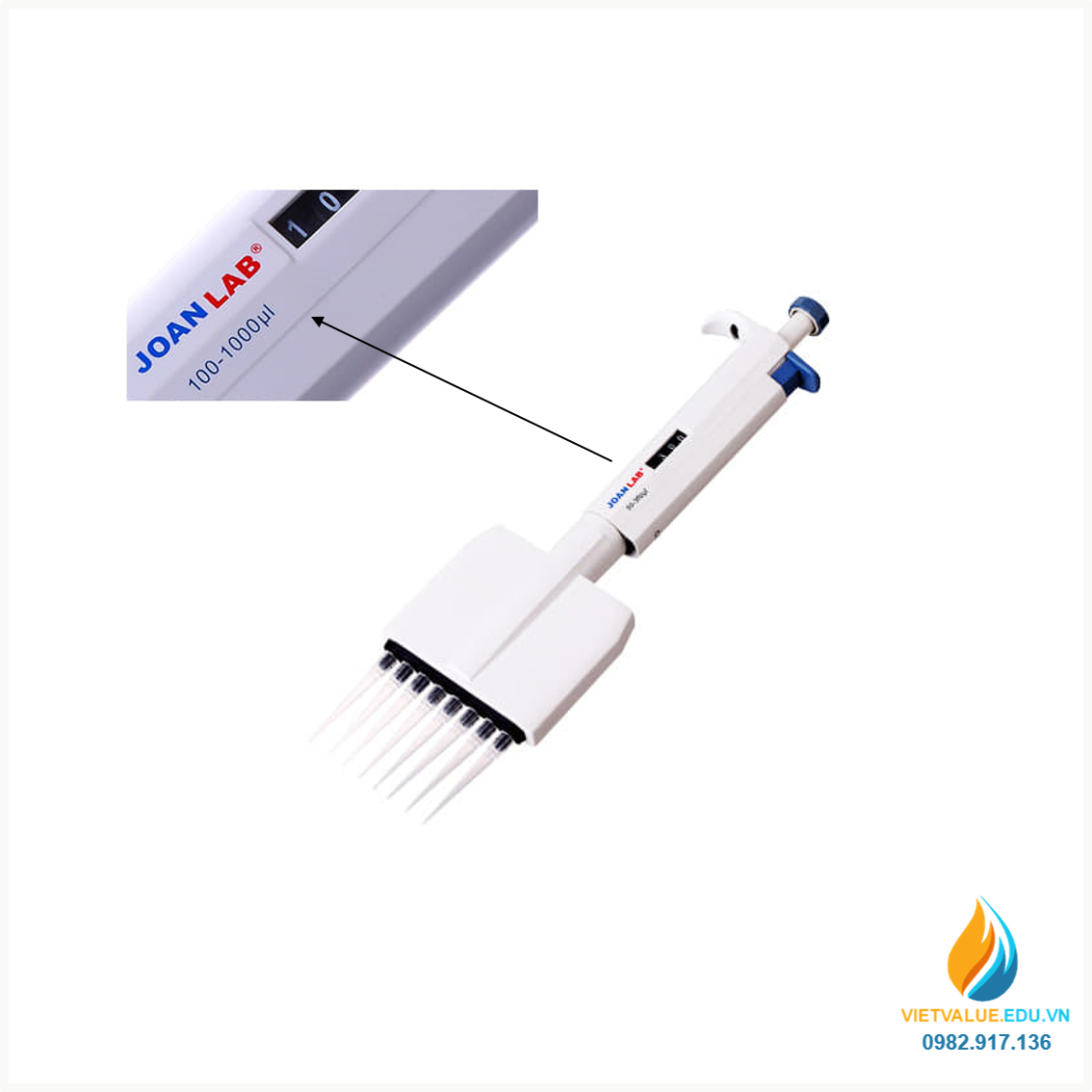 Micro Pipet hút 12 kênh hút, mức bơm hút từ 5ul đến 50ul mã JOAN LAB M12-50