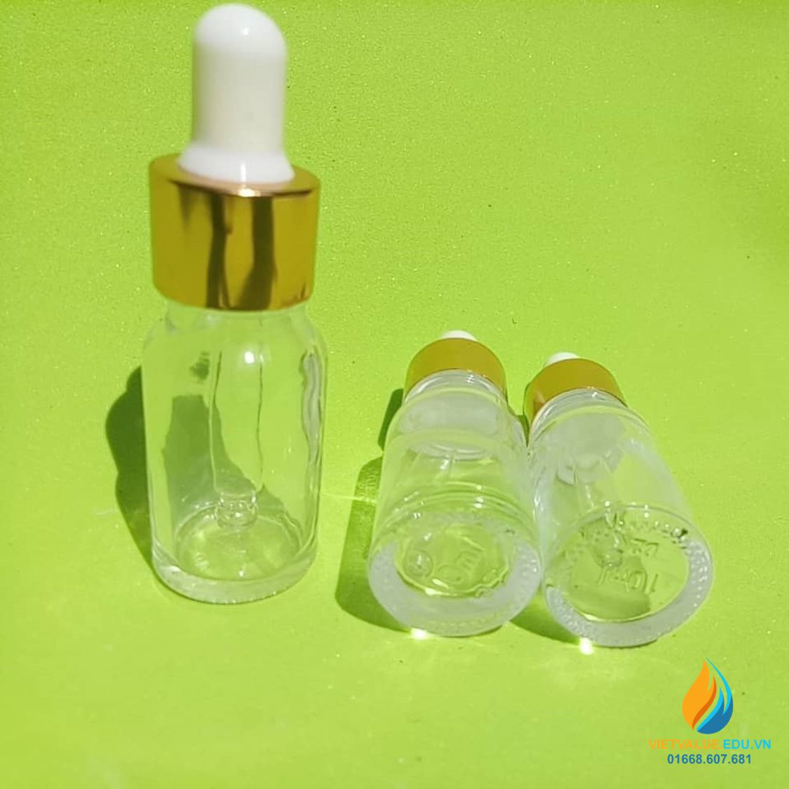 Chai thả công tơ hút, thủy tinh, trong suốt, nắp vàng, 10ml