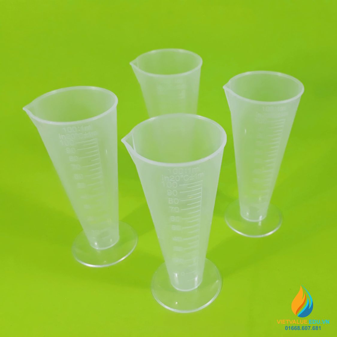 Ly đong hóa chất, màu trắng cổ, chia vạch, nhựa PP, 100ml