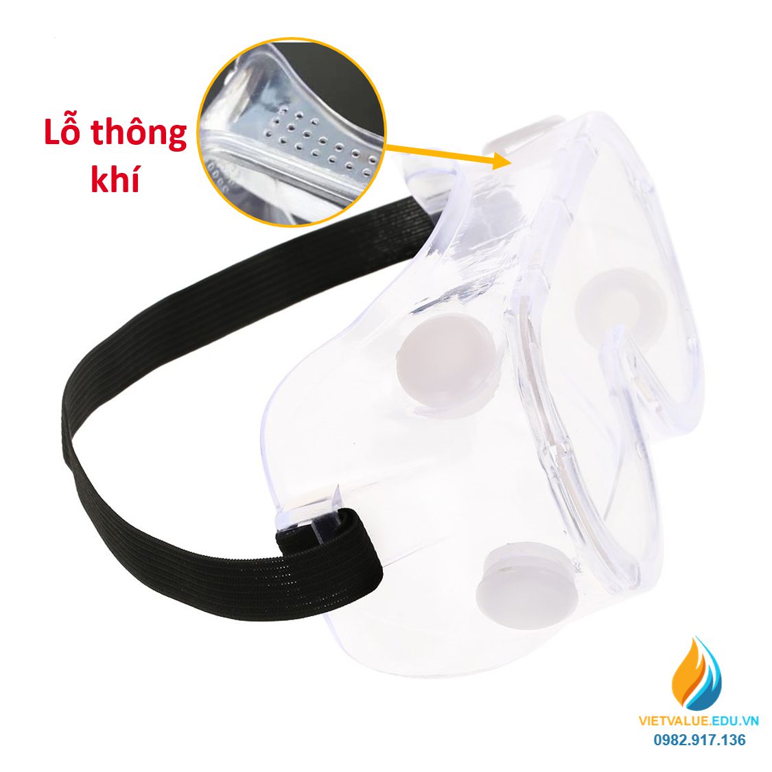 Kính bảo vệ mắt khỏi hóa chất, bụi bẩn, va đập, nhựa PVC màu trong suốt