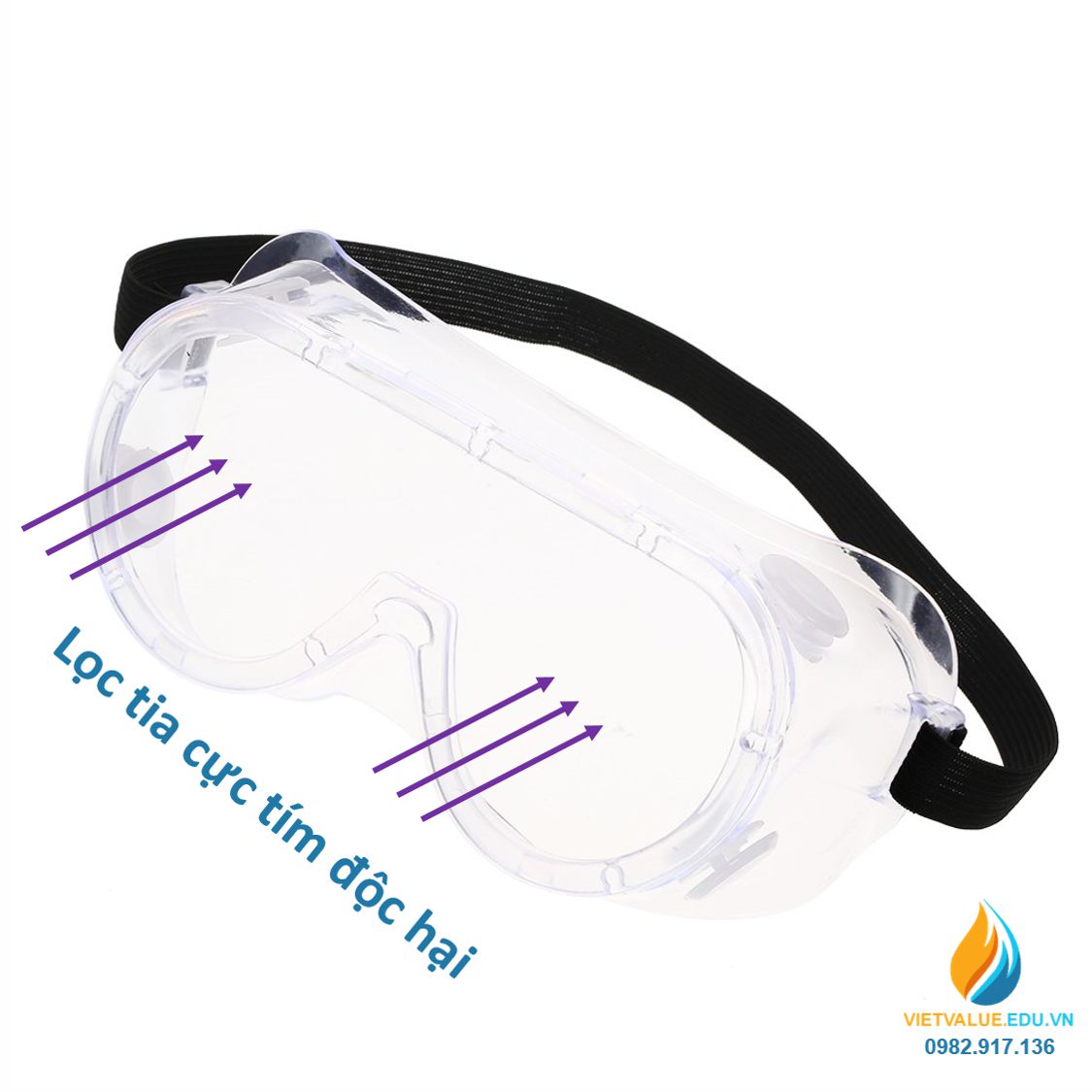 Kính bảo vệ mắt khỏi hóa chất, bụi bẩn, va đập, nhựa PVC màu trong suốt