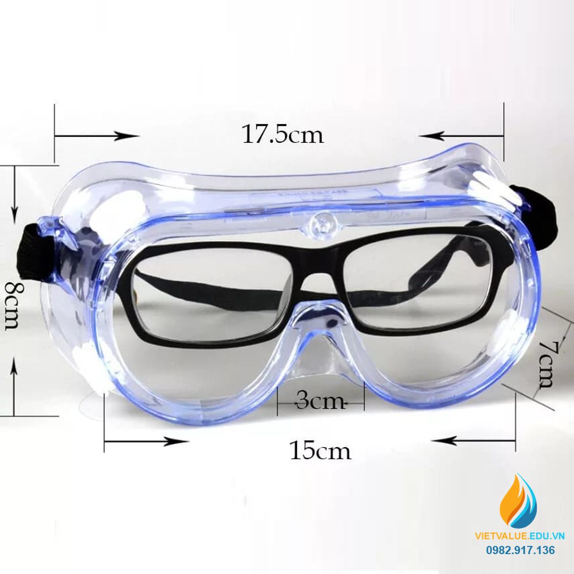 Kính bảo vệ mắt khỏi hóa chất, bụi bẩn, va đập, nhựa PVC màu trong suốt