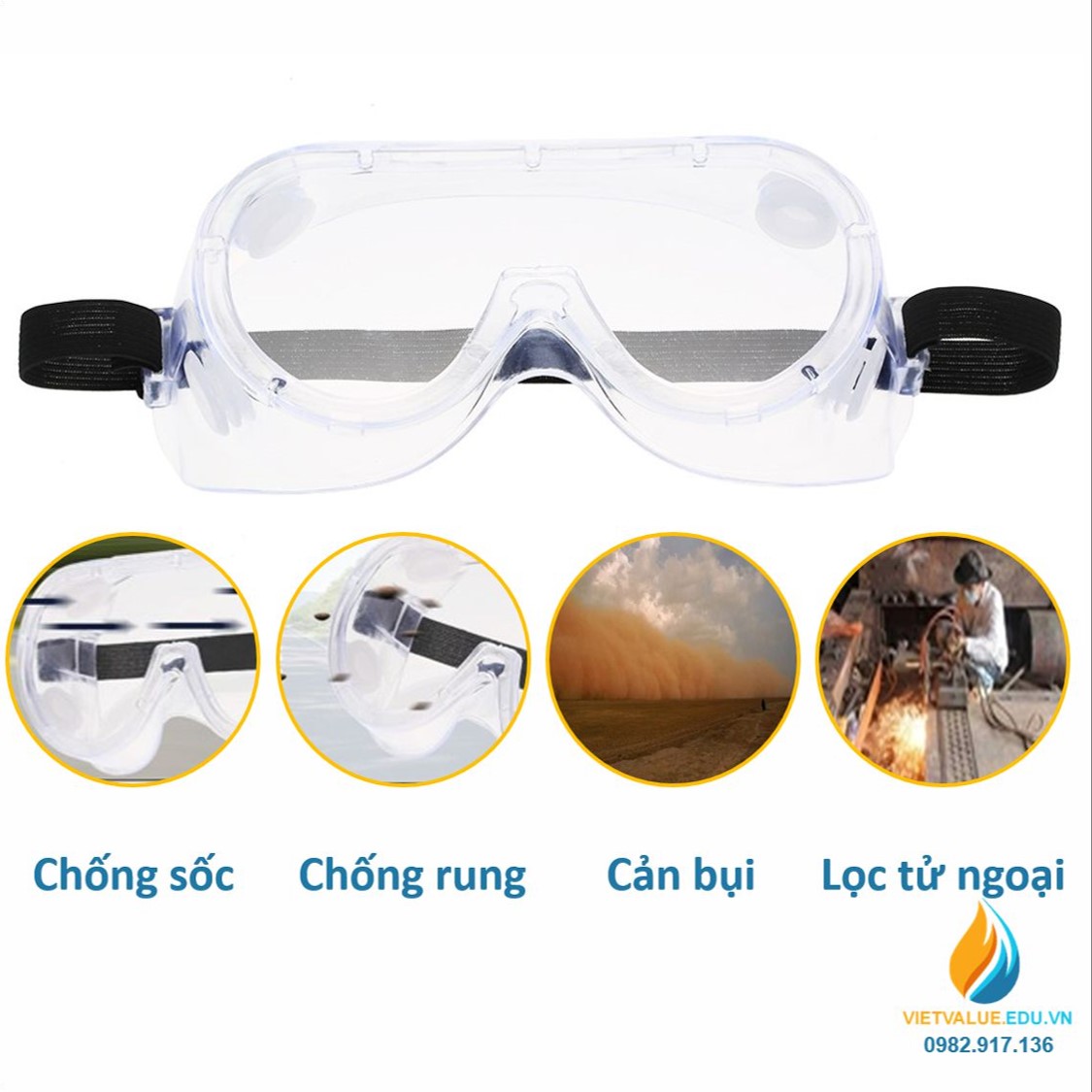 Kính trong suốt chống bụi, chống hóa chất, chống va đập bảo vệ mắt (6)