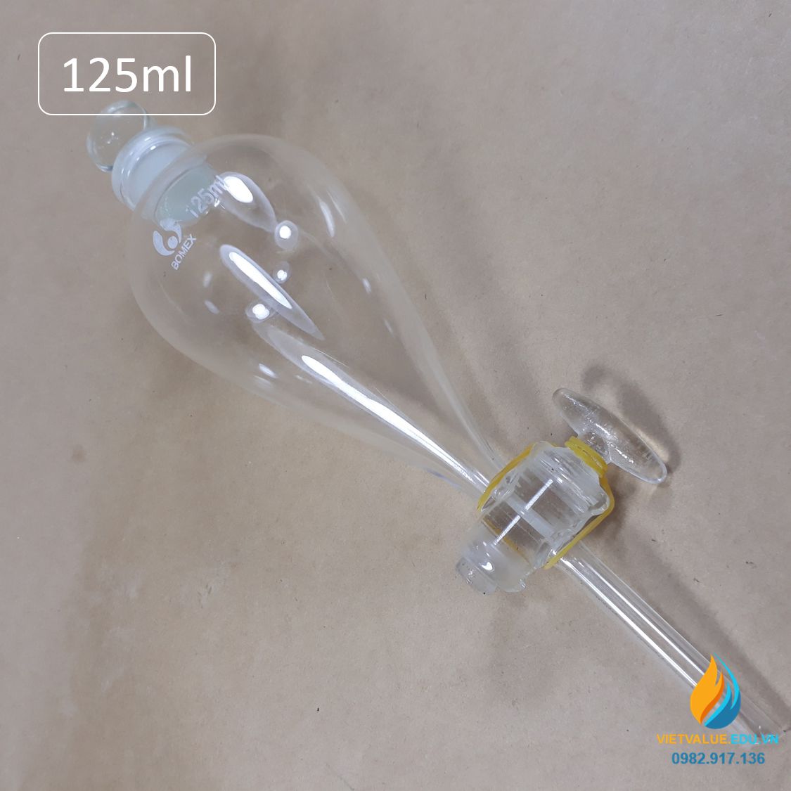 Bình lắng gạn quả lê, phễu tách hình quả lê, khóa thủy tinh, dung tích 125ml