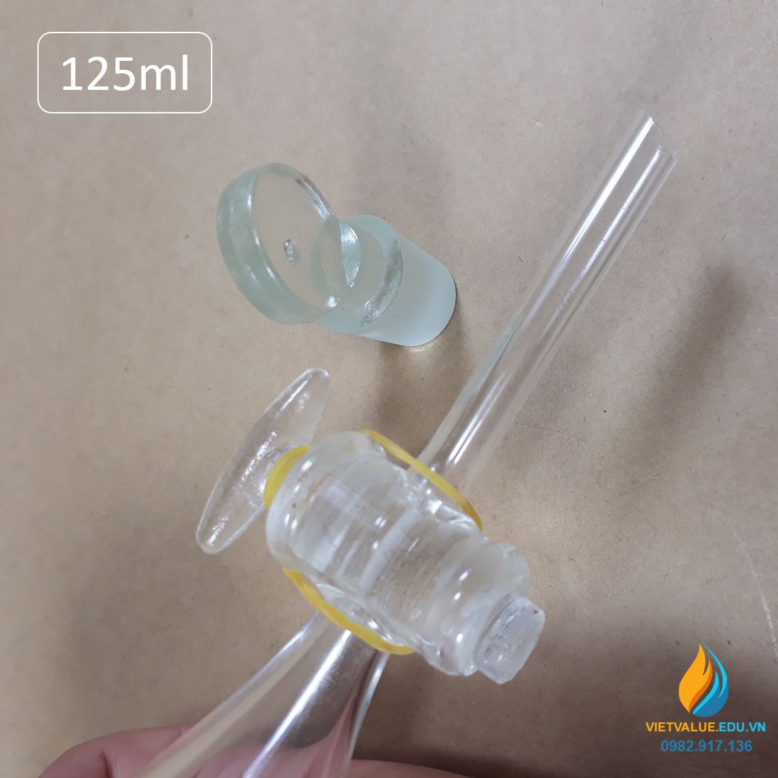 Bình lắng gạn quả lê, phễu tách hình quả lê, khóa thủy tinh, dung tích 125ml