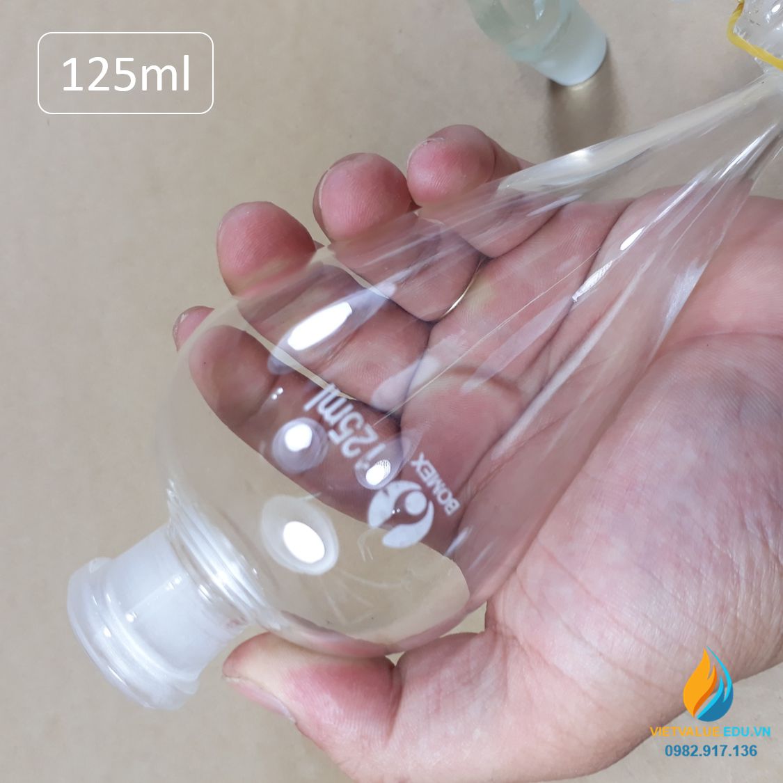 Bình lắng gạn quả lê, phễu tách hình quả lê, khóa thủy tinh, dung tích 125ml