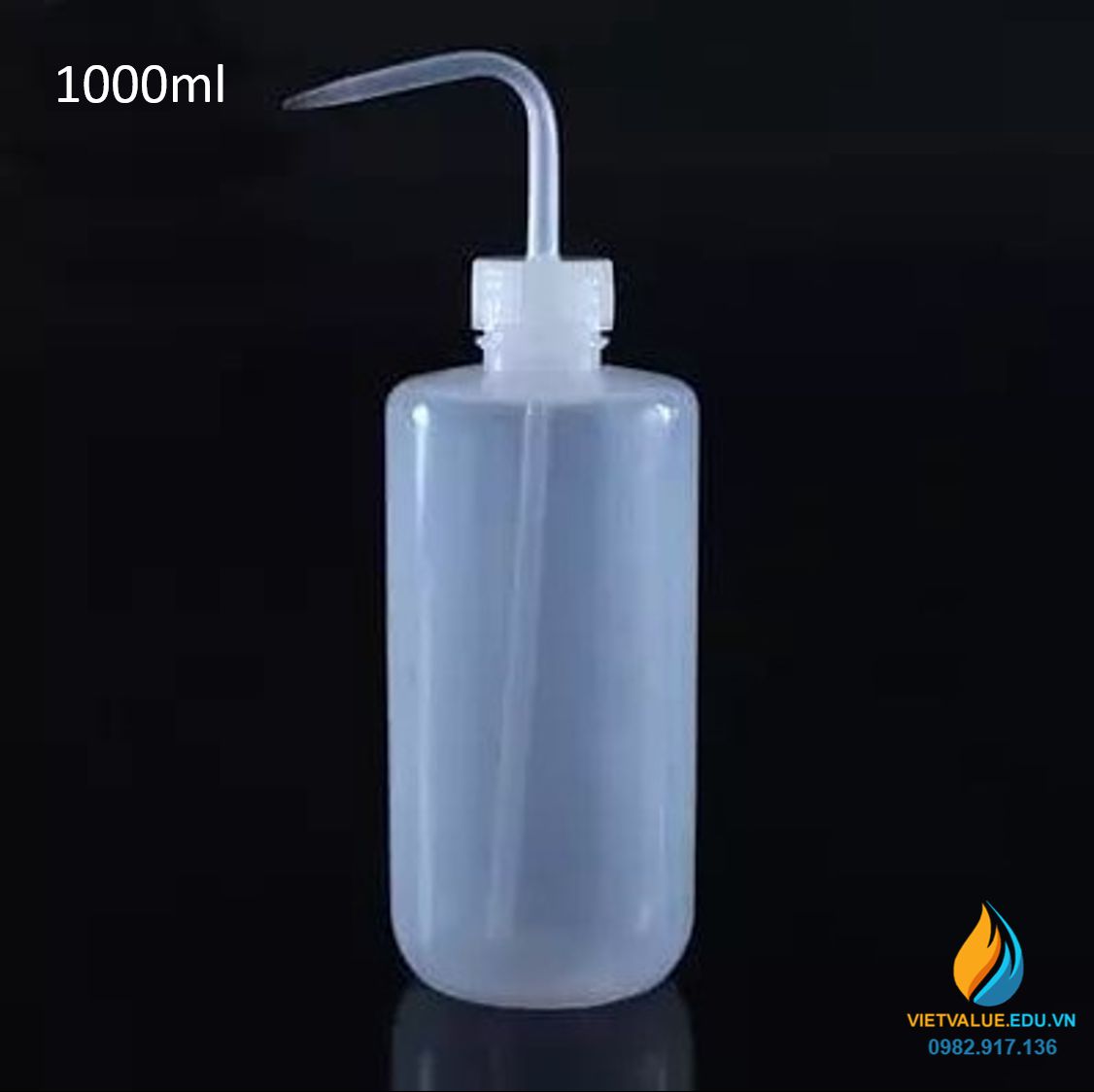 Bình tia nắp trắng, vòi cong, nhựa PP dung tích 1000ml