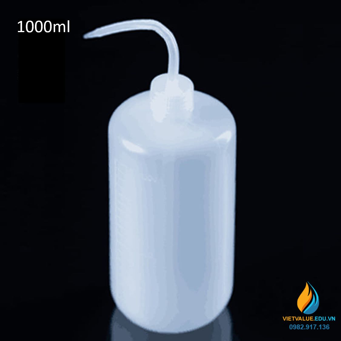 Bình tia nắp trắng, vòi cong, nhựa PP dung tích 1000ml