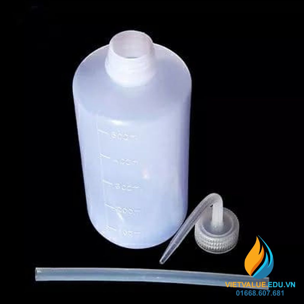 Bình tia nắp trắng, vòi cong, nhựa PP dung tích 1000ml