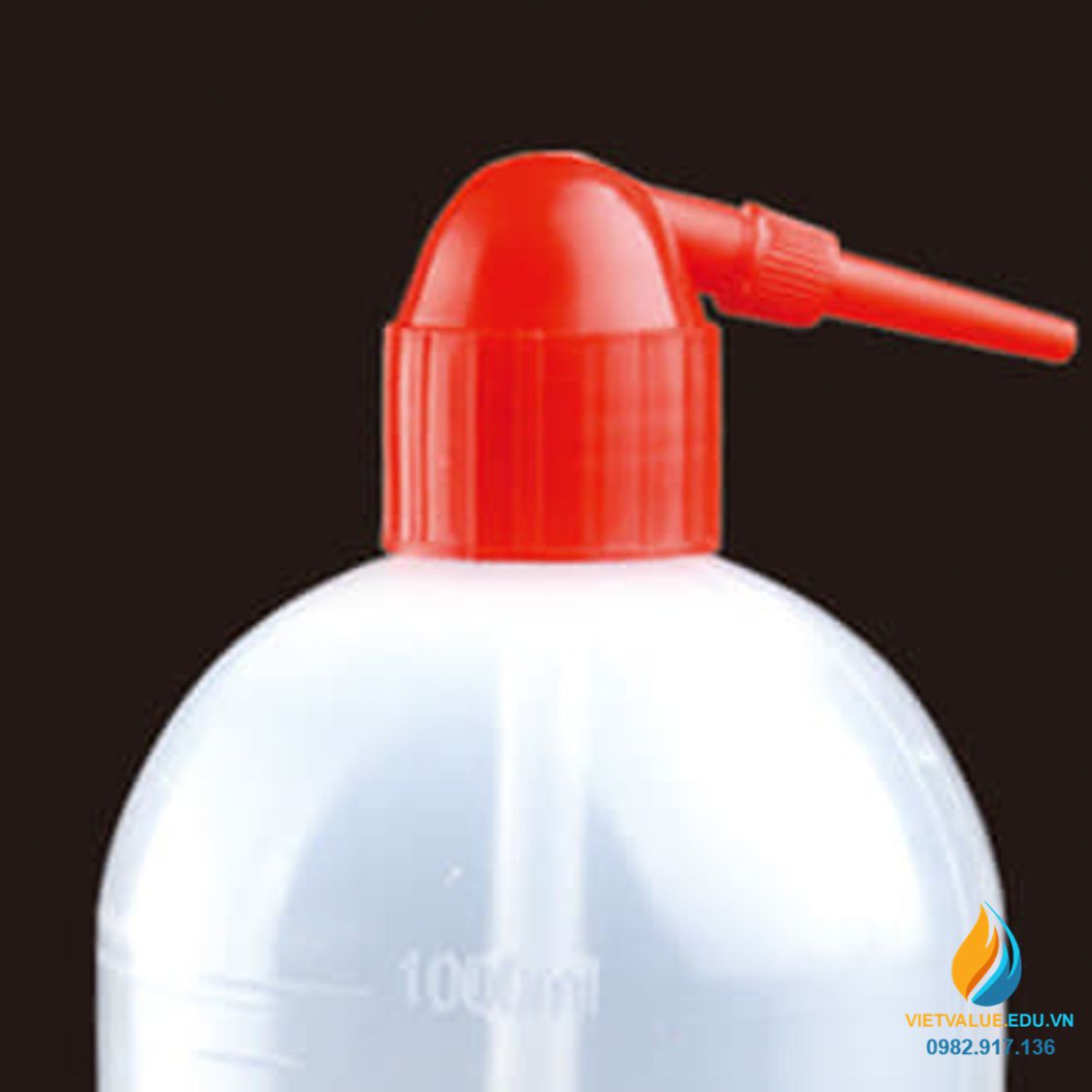 Bình tia nắp đỏ vòi cong, vạch chia, nhựa PP 1000ml