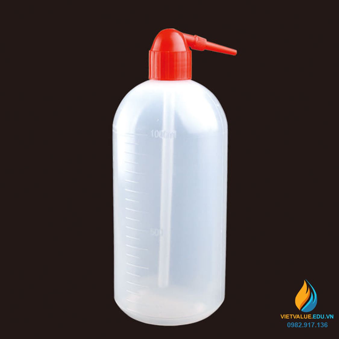 Bình tia nắp đỏ vòi cong, vạch chia, nhựa PP 1000ml