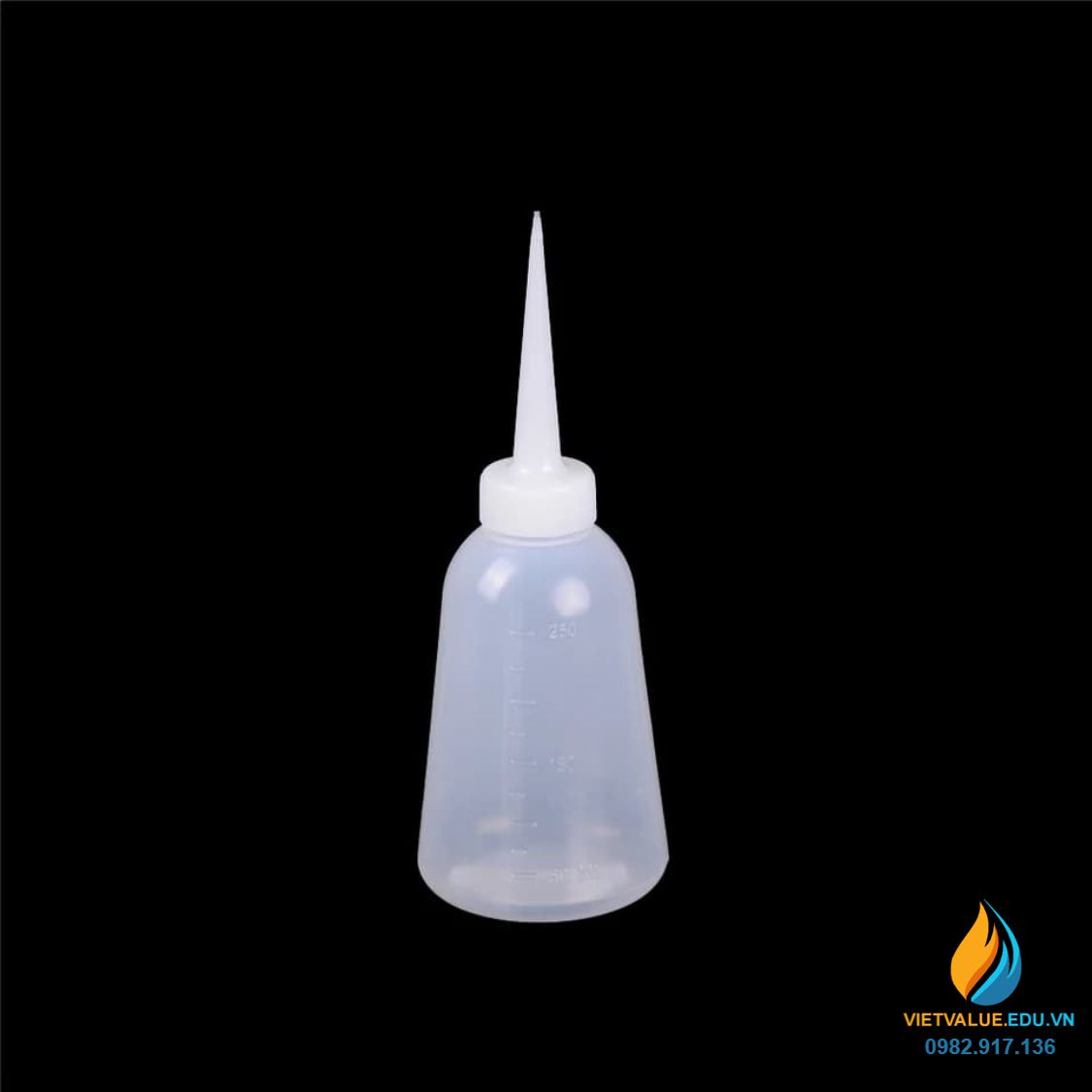Bình tia vòi thẳng 150ml, nhựa PP màu cổ trắng trong suốt, vạch chia
