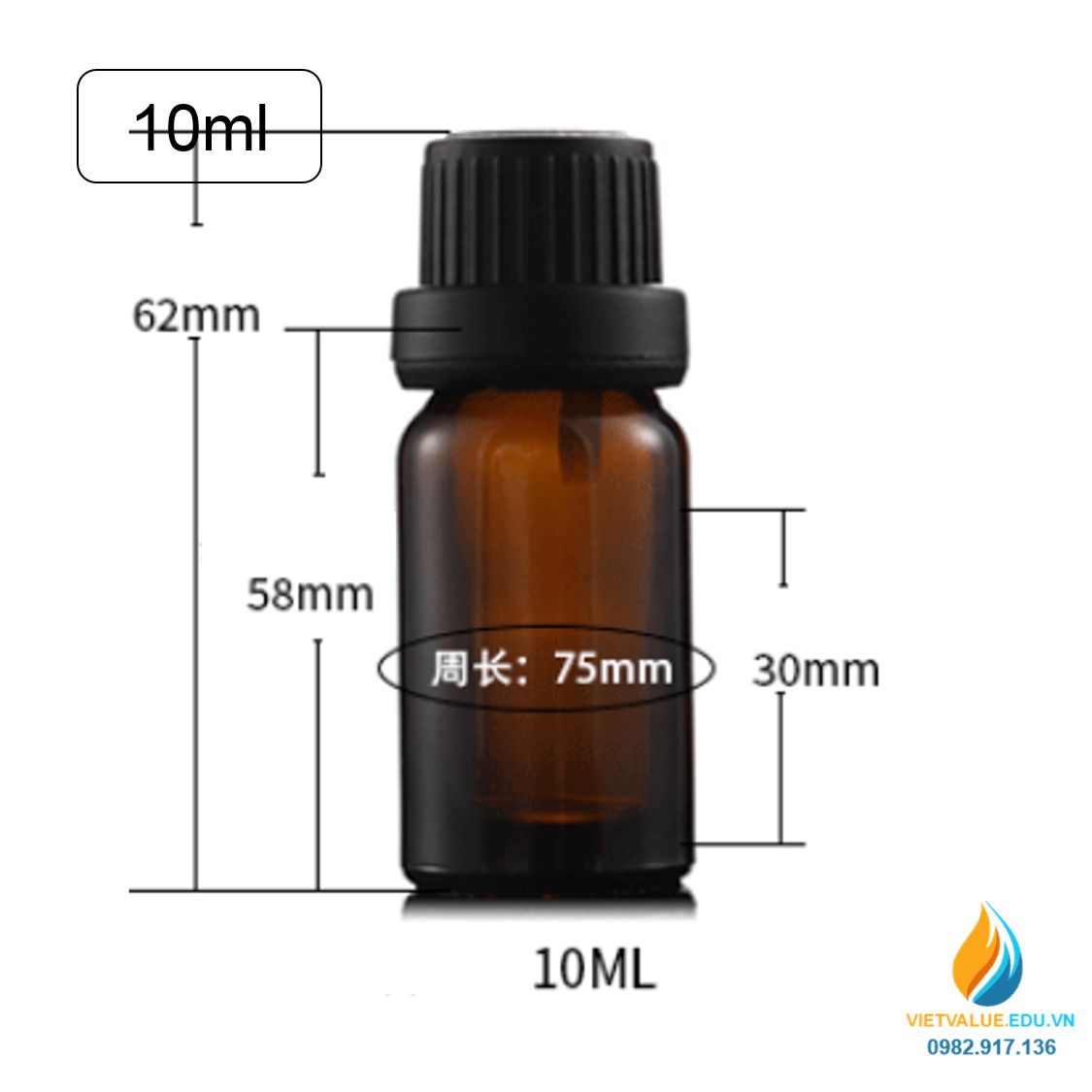 Chai đựng tinh dầu 10ML màu nâu hổ phách, nắp vặn kín