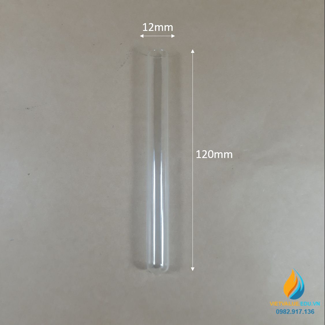 Ống nghiệm thủy tinh, không chia vạch, không nắp, 12x80mm