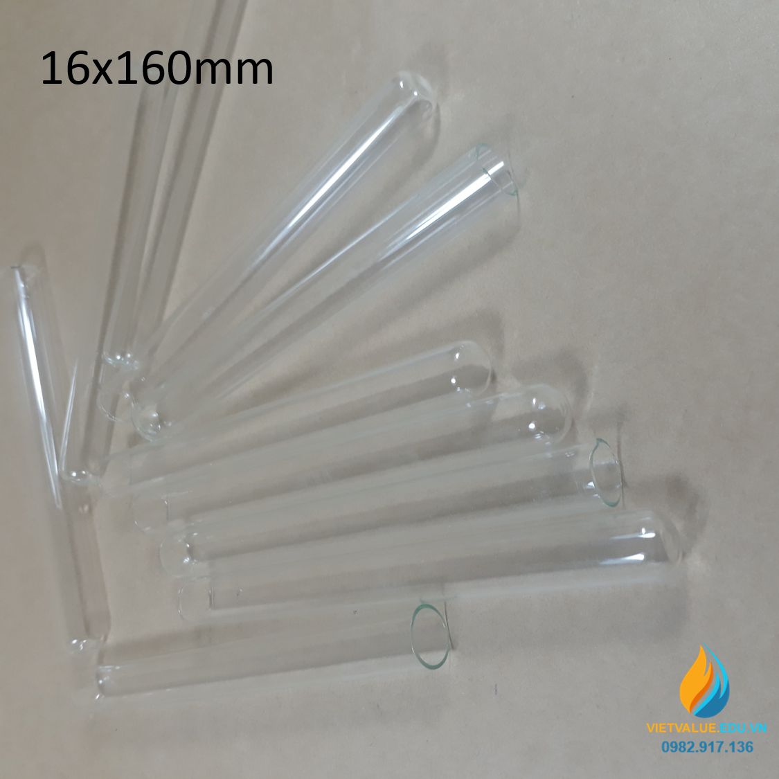 Ống nghiệm thủy tinh, không chia vạch, không nắp, 16x160mm