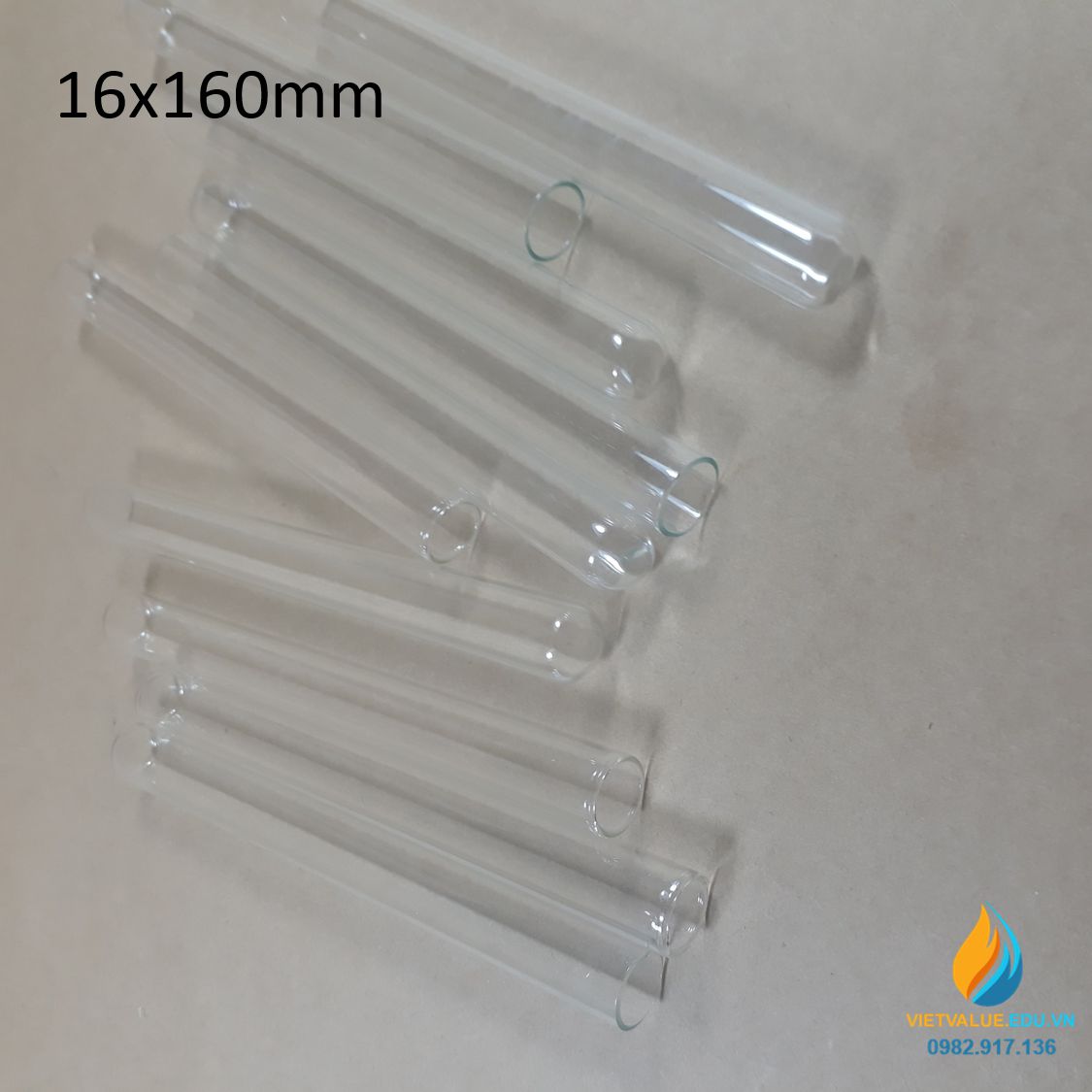 Ống nghiệm thủy tinh, không chia vạch, không nắp, 16x160mm