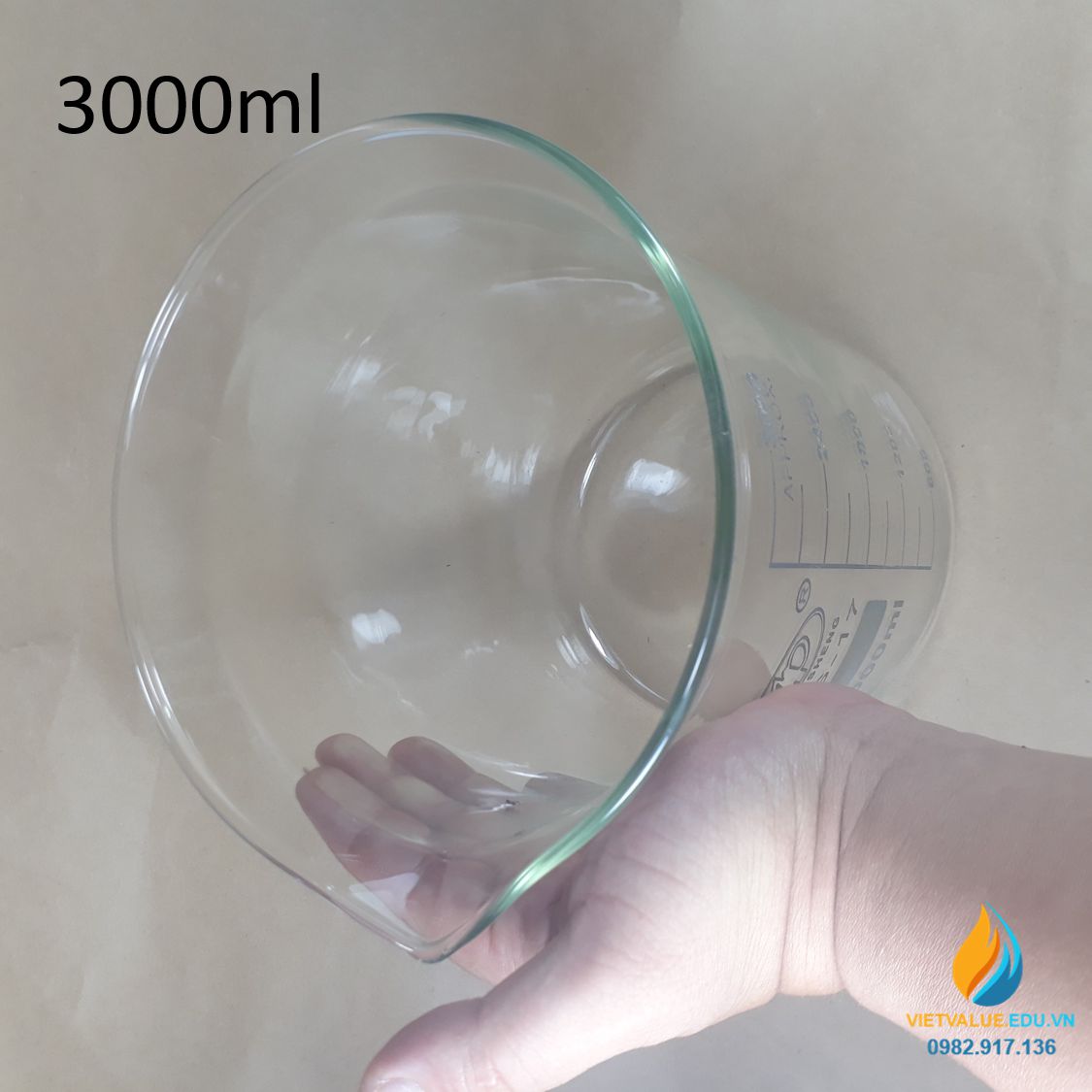 Cốc đốt thấp thành 3000ml thủy tinh chịu nhiệt, vạch chia cỏ mỏ rót