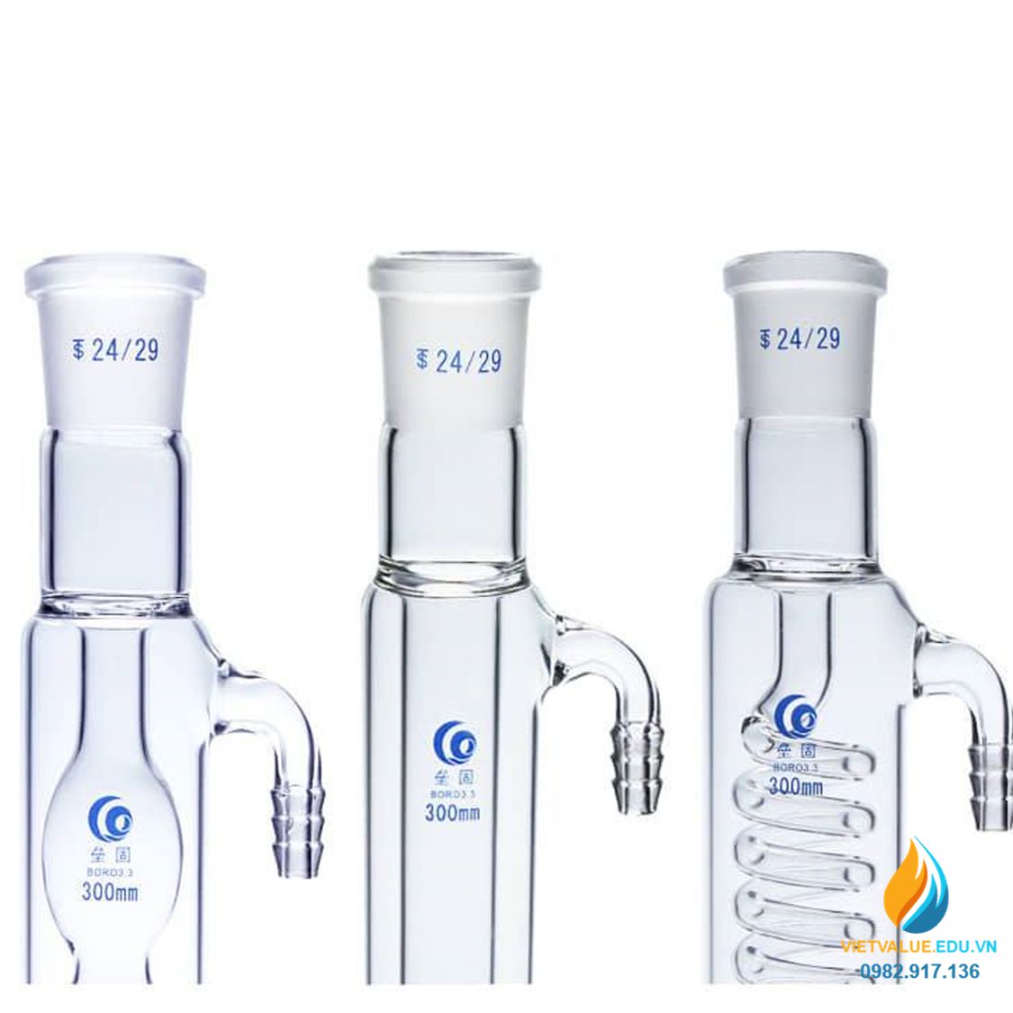 Ống ngưng tụ vòi cong, hình cầu thủy tinh 300mm 24x2 LG