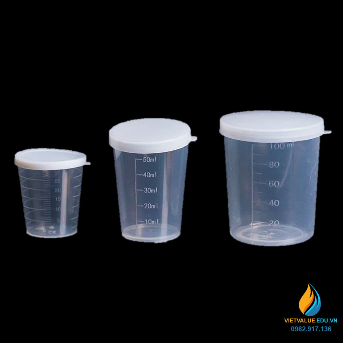 Cốc nhựa lưu mẫu, vạch chia, có nắp, dung tích 100ml, nhựa PP