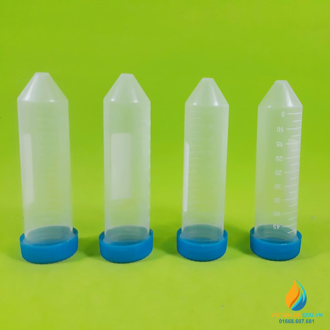 Ống li tâm tiệt trùng, dung tích 50ml, đáy nhọn, không bọc đáy phẳng.