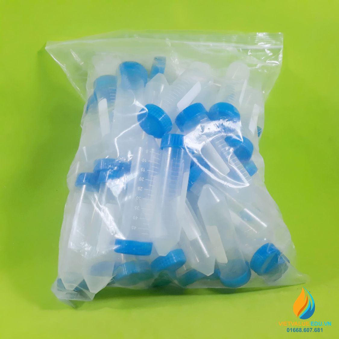 Ống li tâm tiệt trùng, dung tích 50ml, đáy nhọn, không bọc đáy phẳng.