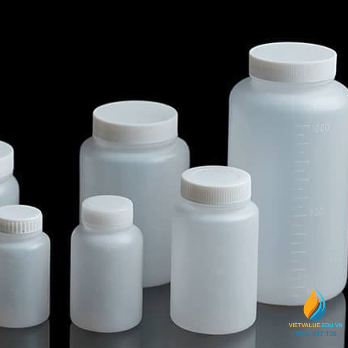 Chai nhựa lưu mẫu, nhựa PP, miệng rộng, vạch chia, dung tích 60ml