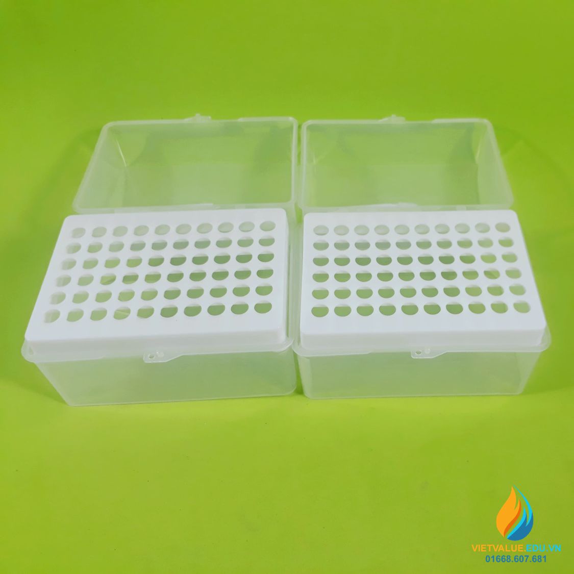 Hộp đựng đầu đạn, ống li tâm, nhựa PP trắng cổ, 2ml, 60 lỗ