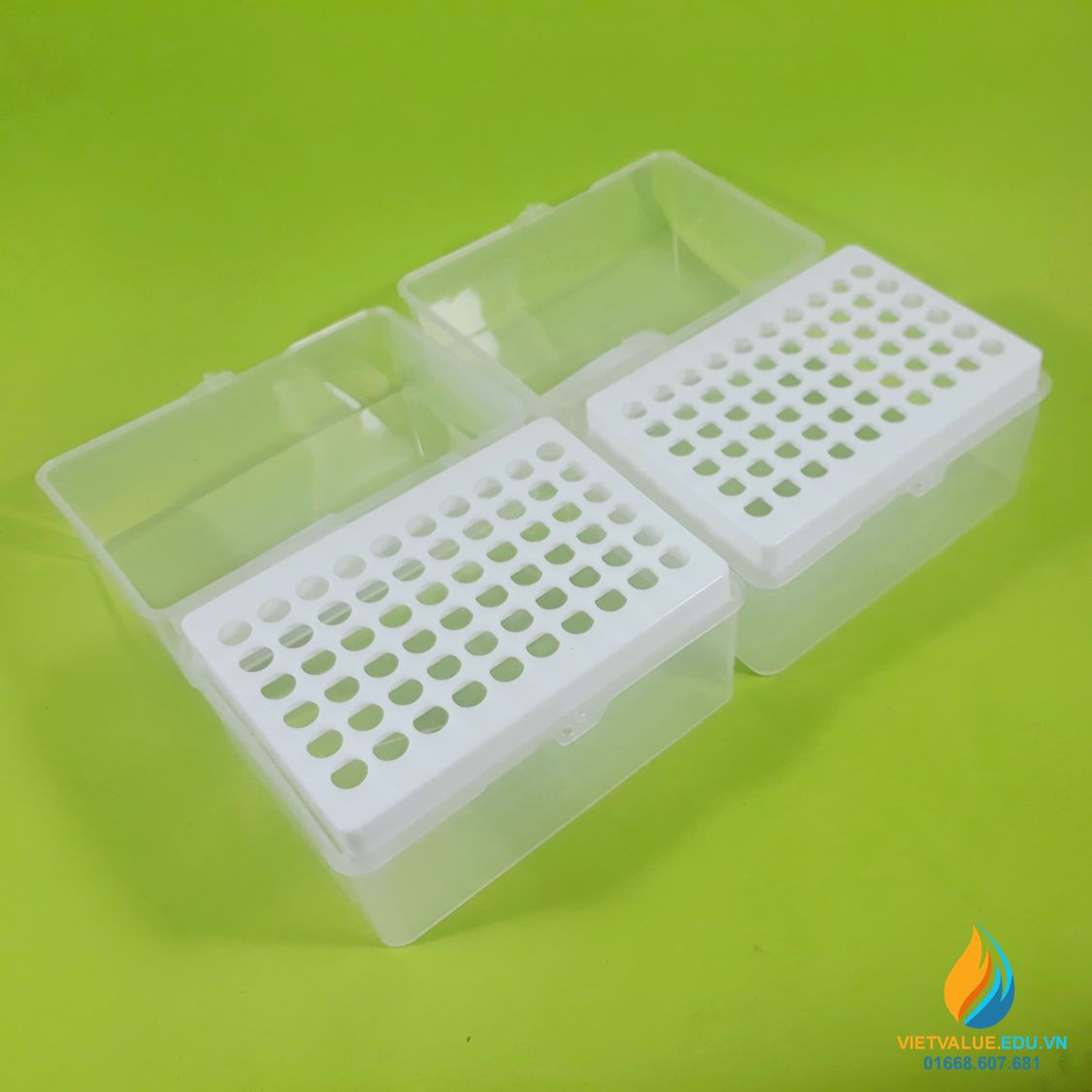 Hộp đựng đầu đạn, ống li tâm, nhựa PP trắng cổ, 2ml, 60 lỗ