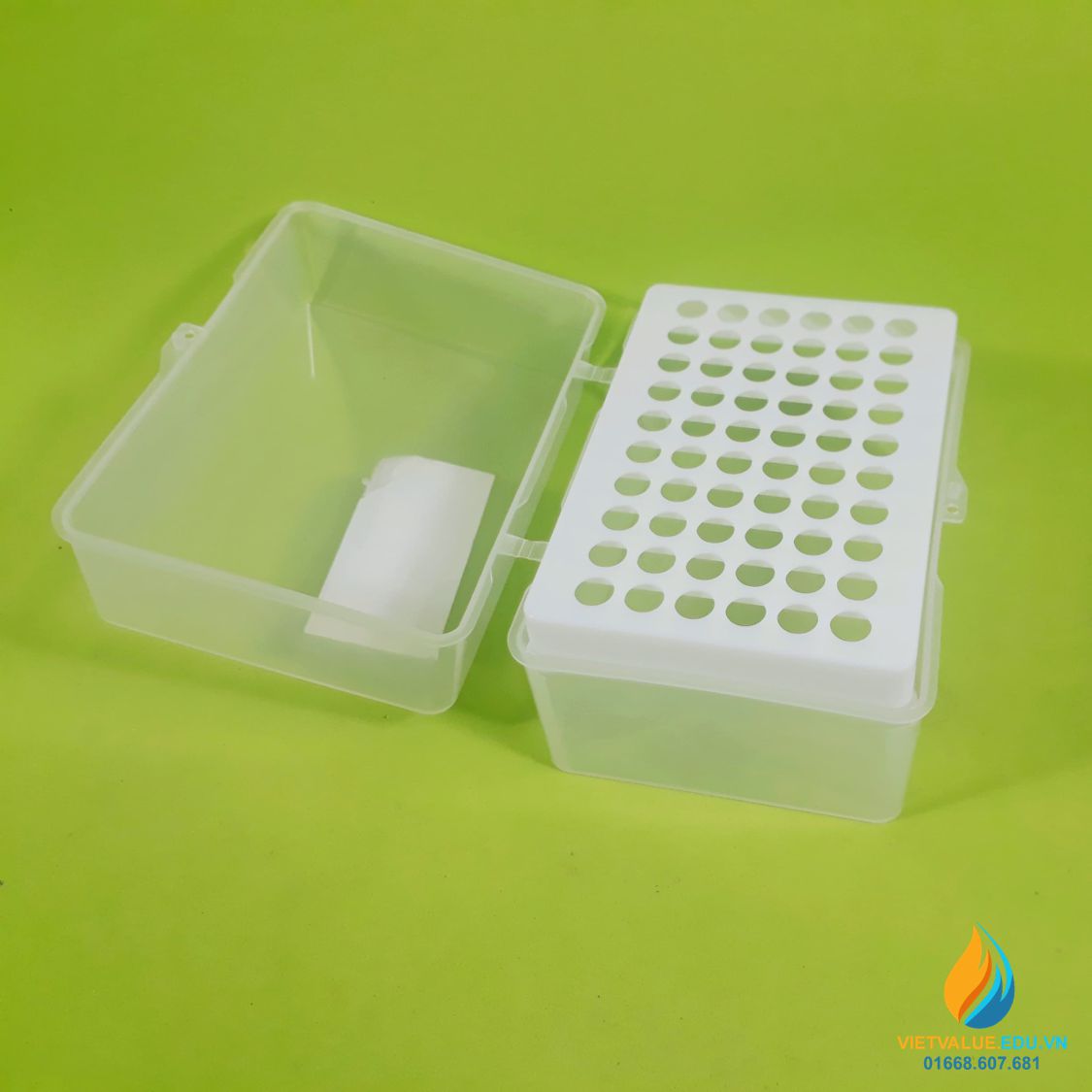 Hộp đựng đầu đạn, ống li tâm, nhựa PP trắng cổ, 2ml, 60 lỗ