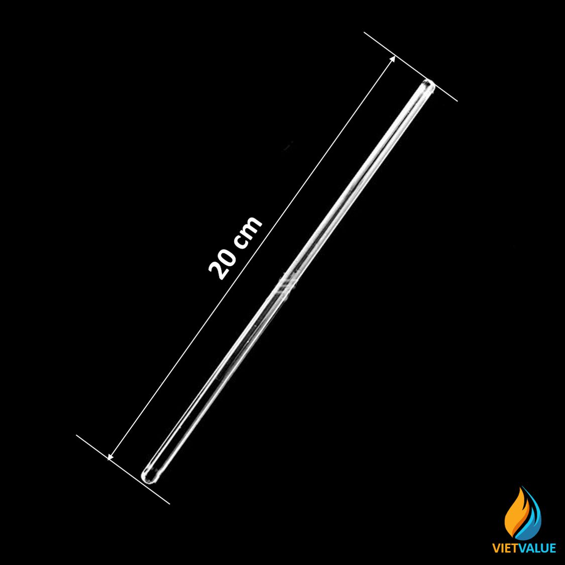 Đũa thủy tinh khuấy hóa chất, trong suốt dài 20 cm, đường kính 8mm