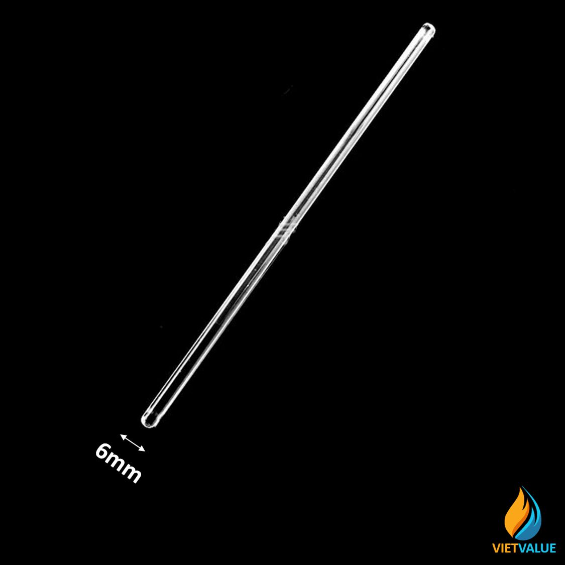 Đũa thủy tinh khuấy hóa chất, trong suốt dài 20 cm, đường kính 8mm