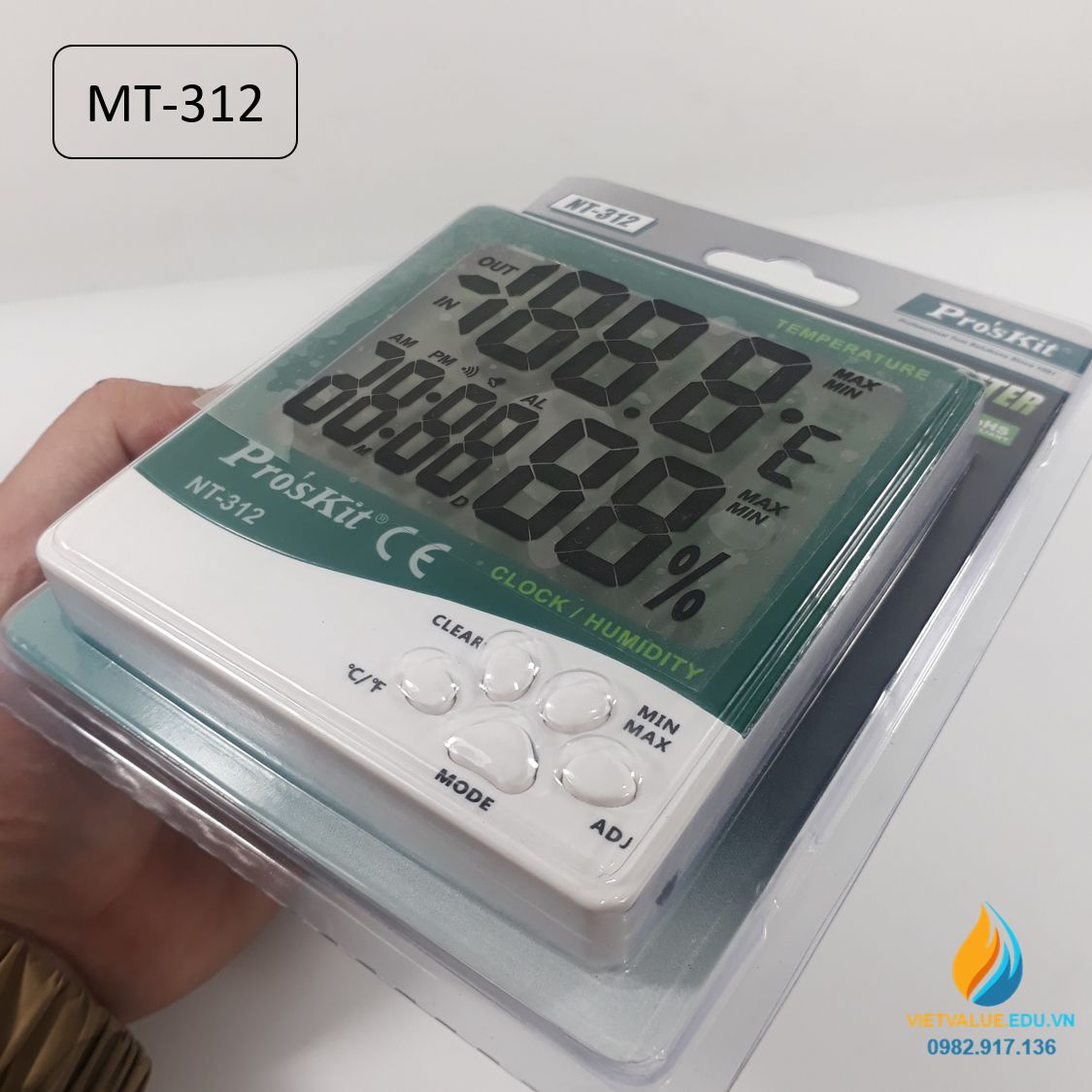 Đồng hồ ẩm kế Proxi model NT-312, ẩm kê đo giờ, nhiệt độ, độ ẩm, độ chính xác cao