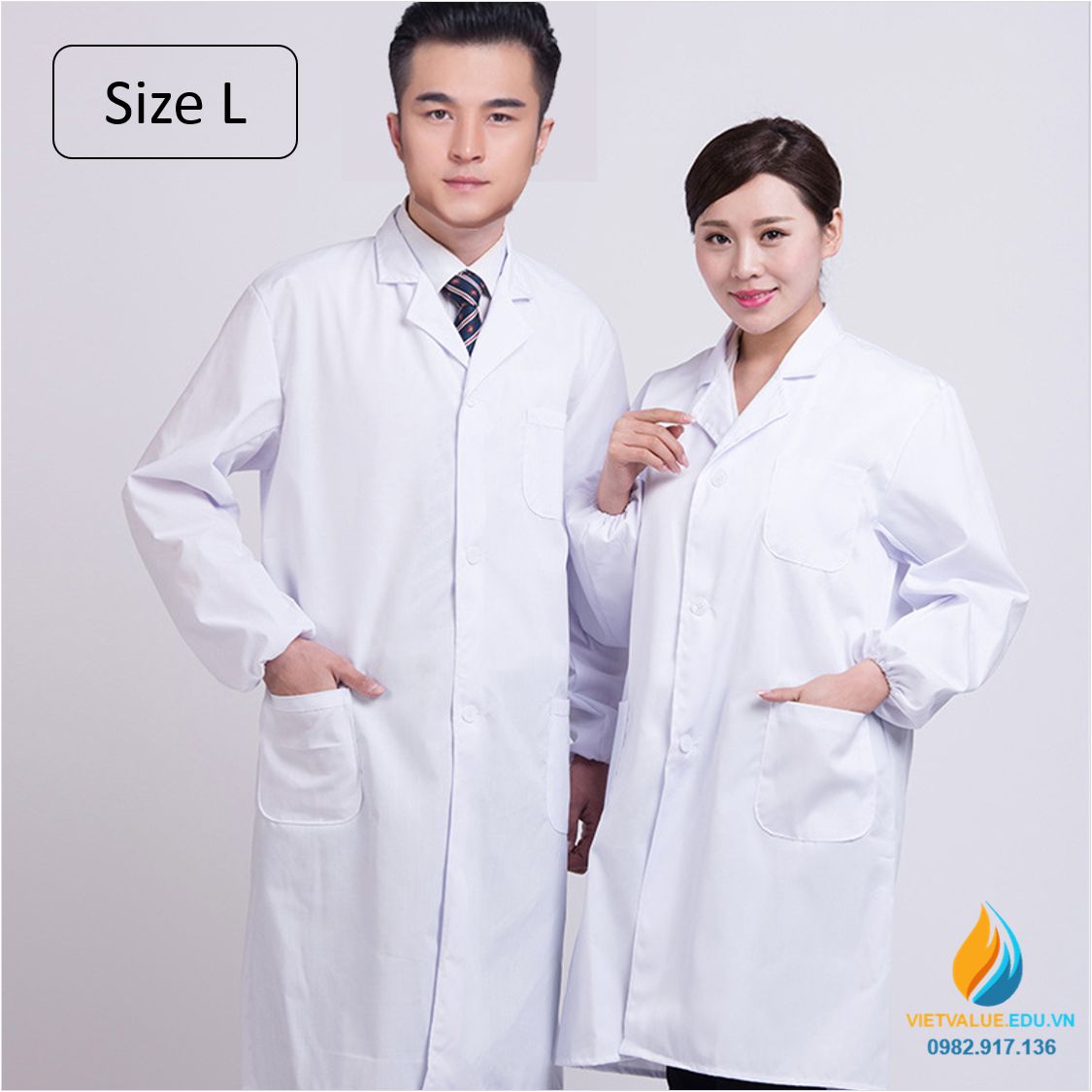 Áo blue phòng thí nghiệm, size L, áo bảo hộ phòng thí nghiệm dài tay, chất vải tốt