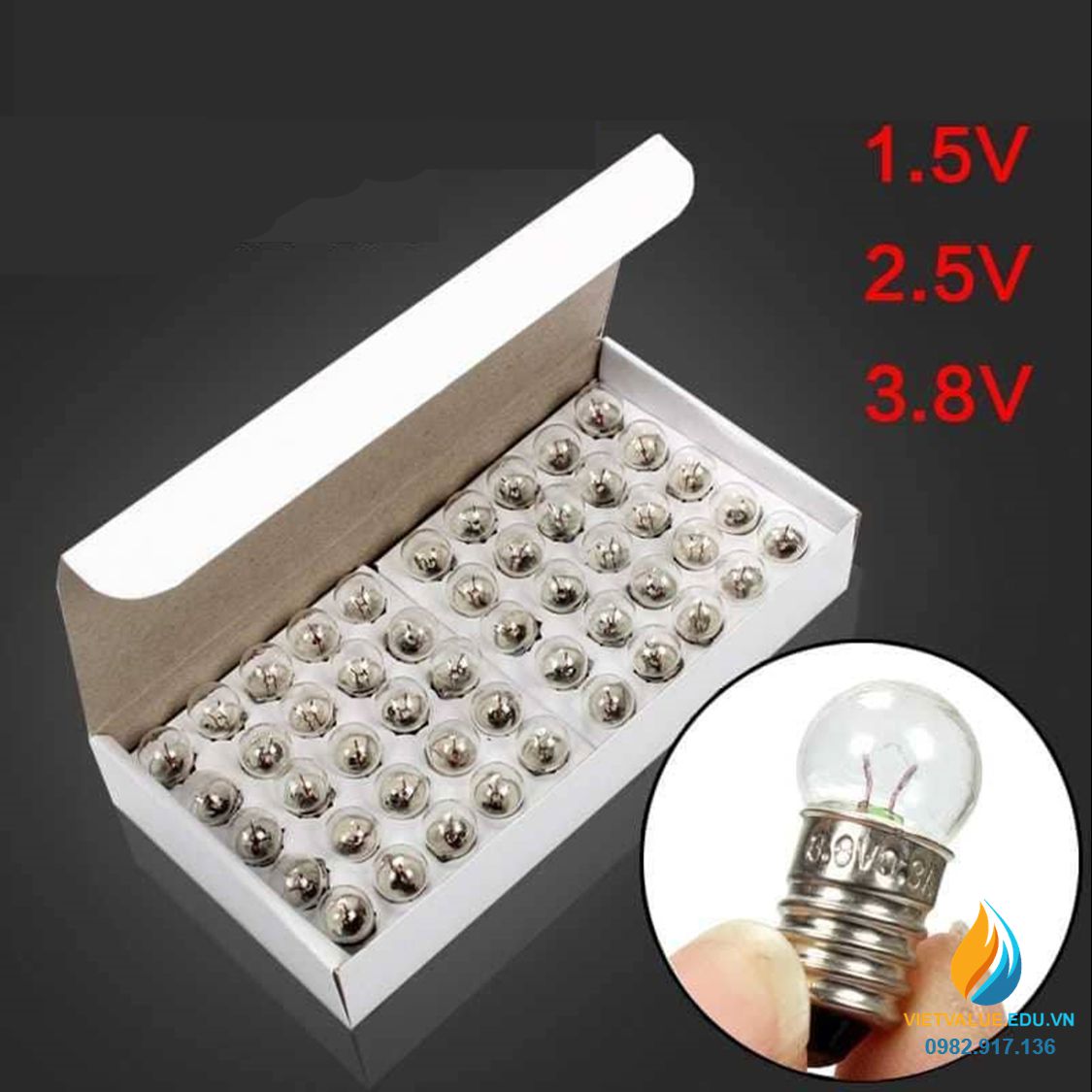 Bóng đèn ghép mạch điện, đui xoáy, dây tóc, điện áp 1.5V, 2.5V, 3.8V