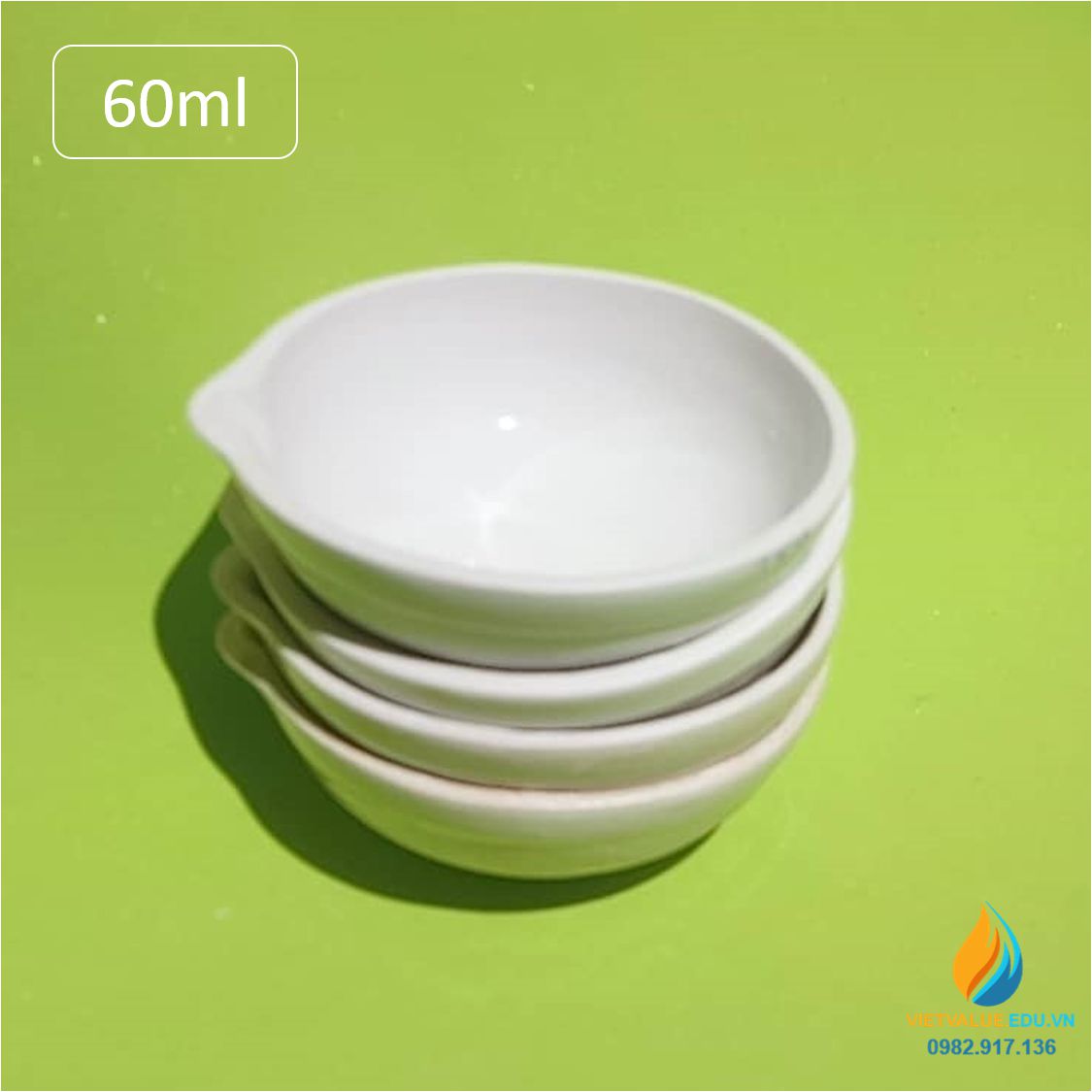 Bát sứ nung mẫu thí nghiệm, dung tích 60ml, có mỏ, chịu nhiệt
