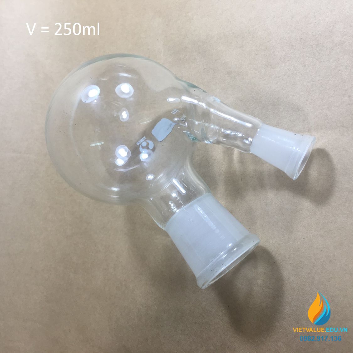 Bình cầu 2 cổ nhám cổ 29 và 14 đáy tròn dung tích 250ml, hãng Bomex, chịu nhiệt