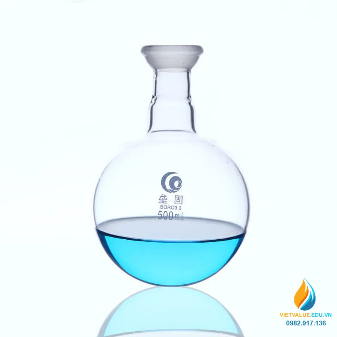 Bình cầu thủy tinh đáy phẳng, cổ nhám, thành dày, dung tích 50ml cổ 19/24