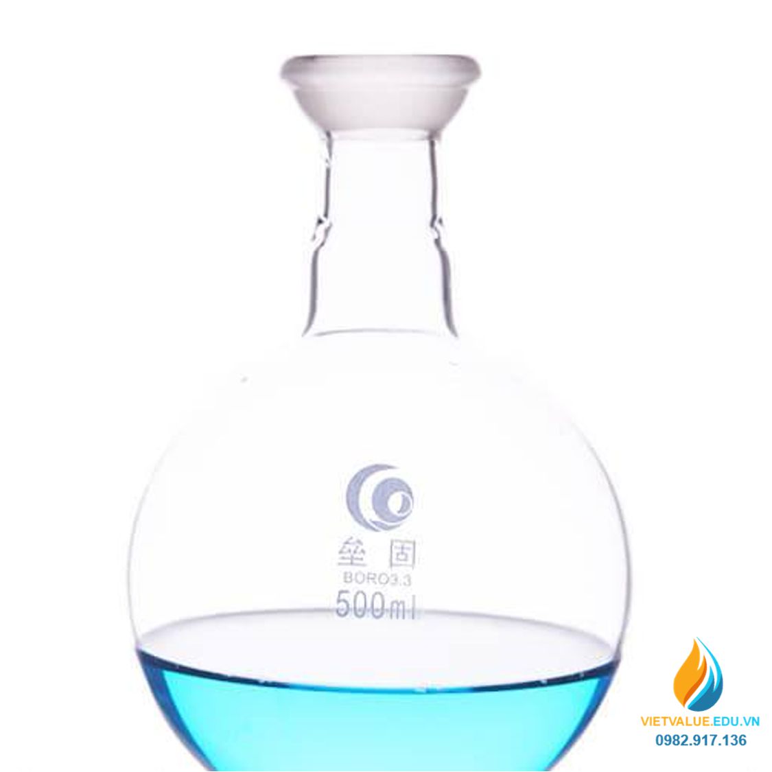 Bình cầu thủy tinh đáy phẳng, cổ nhám, thành dày, dung tích 50ml cổ 19/24