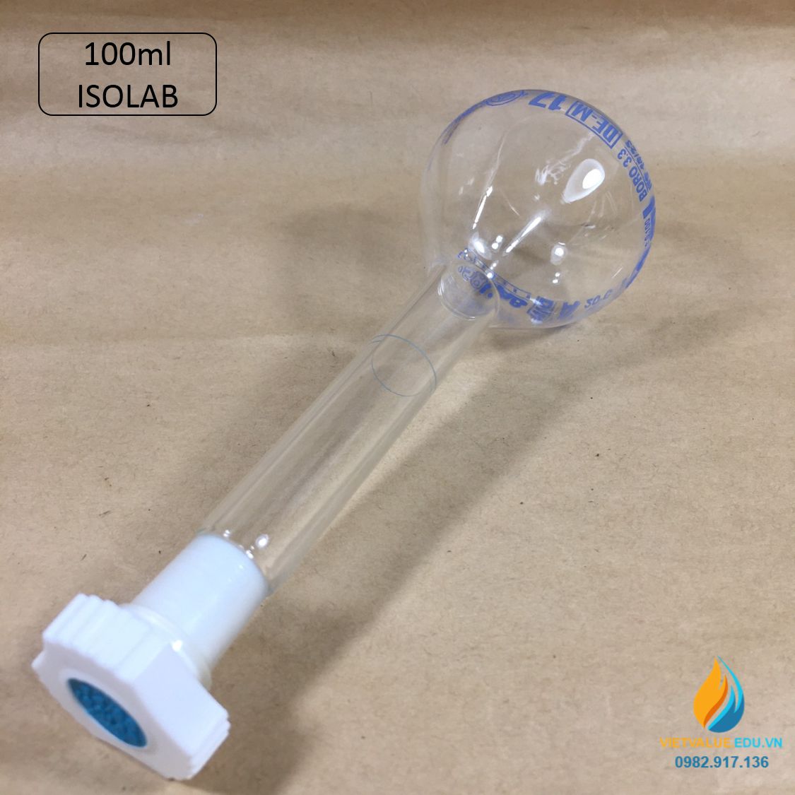 Bình định mức thủy tinh, nút nhựa, hãng IsoLab , dung tích 100ml