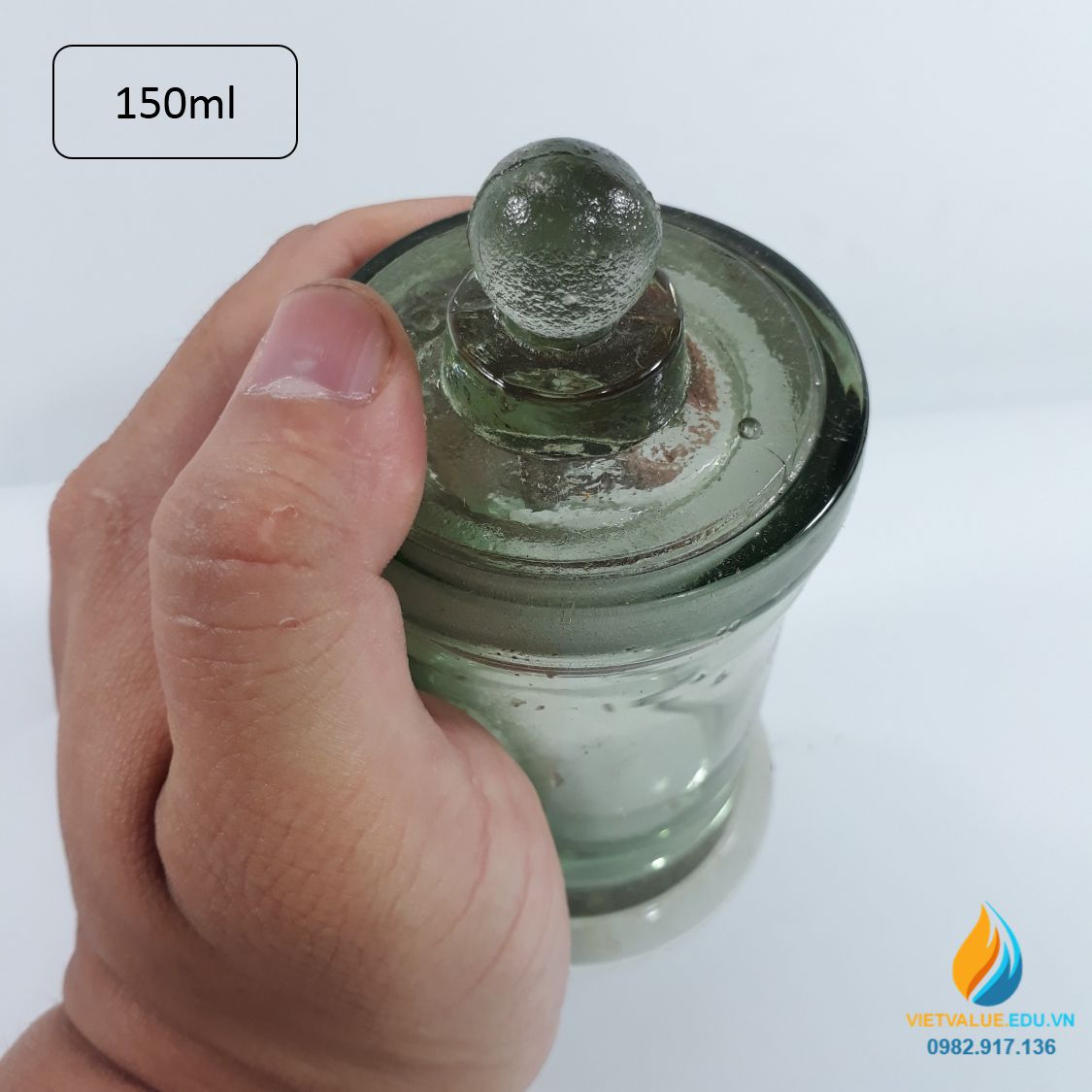 Bình thủy tinh hình trụ, có nắp, cổ mài dung tích 150ml, bình lưu, ngâm mẫu phòng thí nghiệm