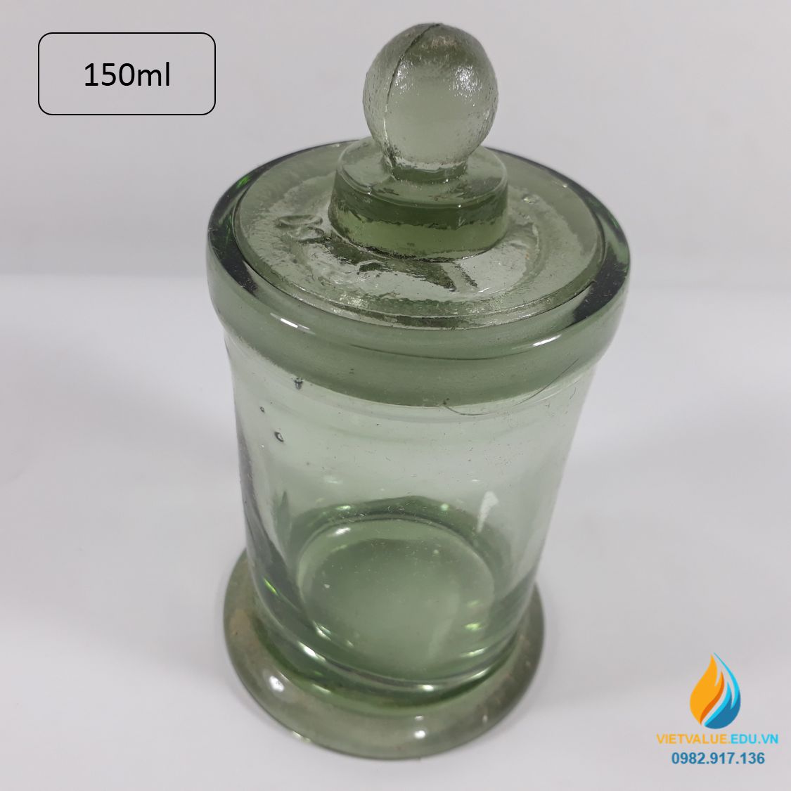 Bình thủy tinh hình trụ, có nắp, cổ mài dung tích 150ml, bình lưu, ngâm mẫu phòng thí nghiệm