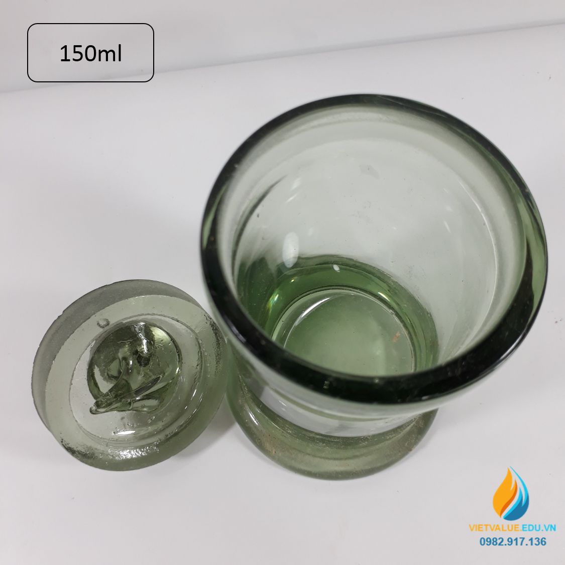 Bình thủy tinh hình trụ, có nắp, cổ mài dung tích 150ml, bình lưu, ngâm mẫu phòng thí nghiệm